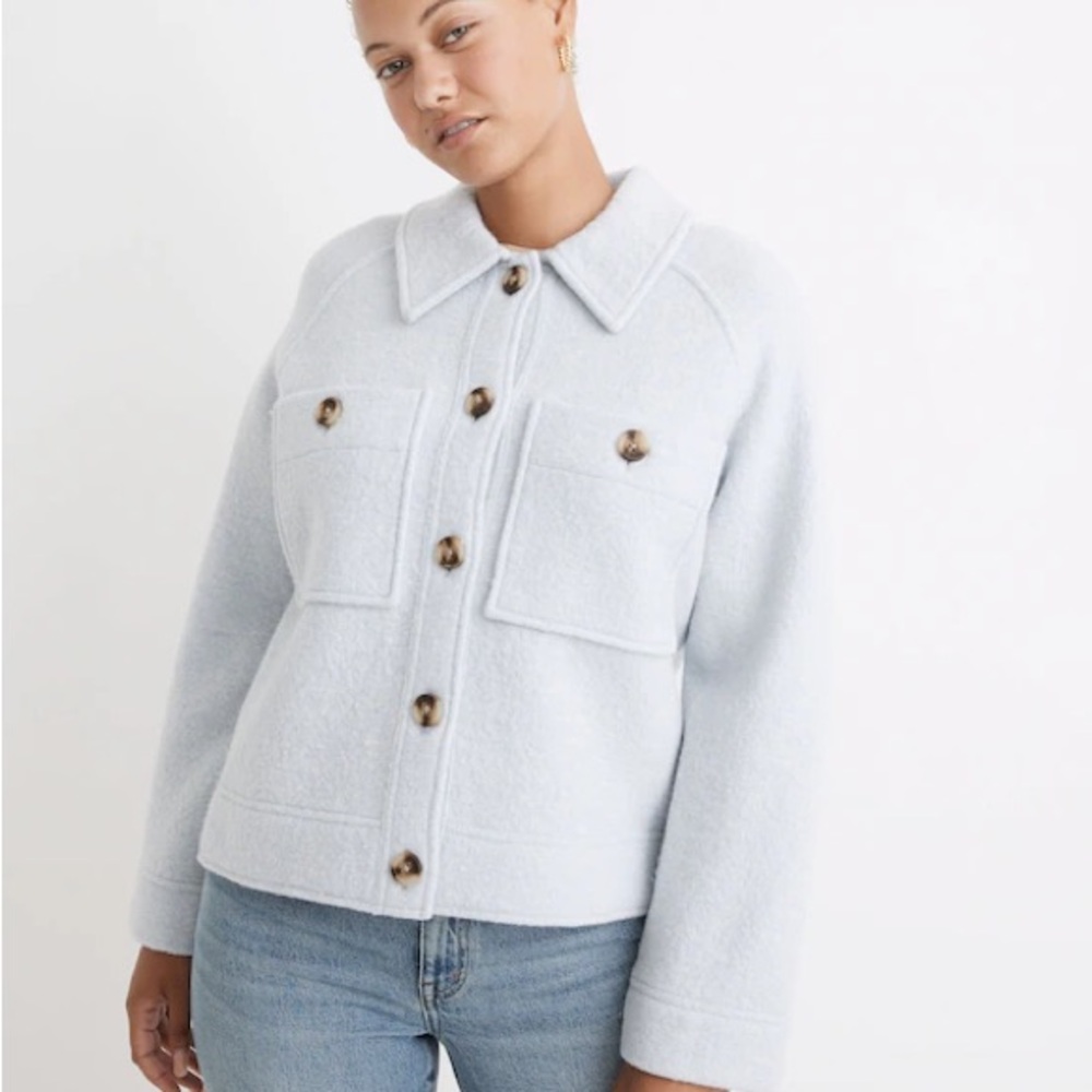 Madewell Light blue crop sweater jacket XXS